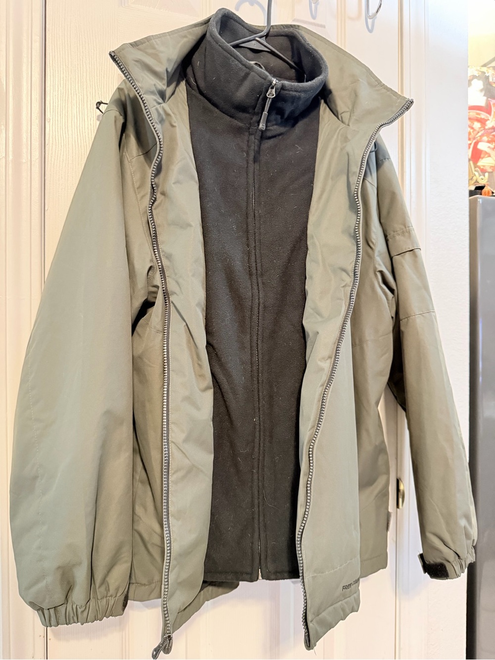 Free Country Olive Green Performance Jacket with Black Inner Layer